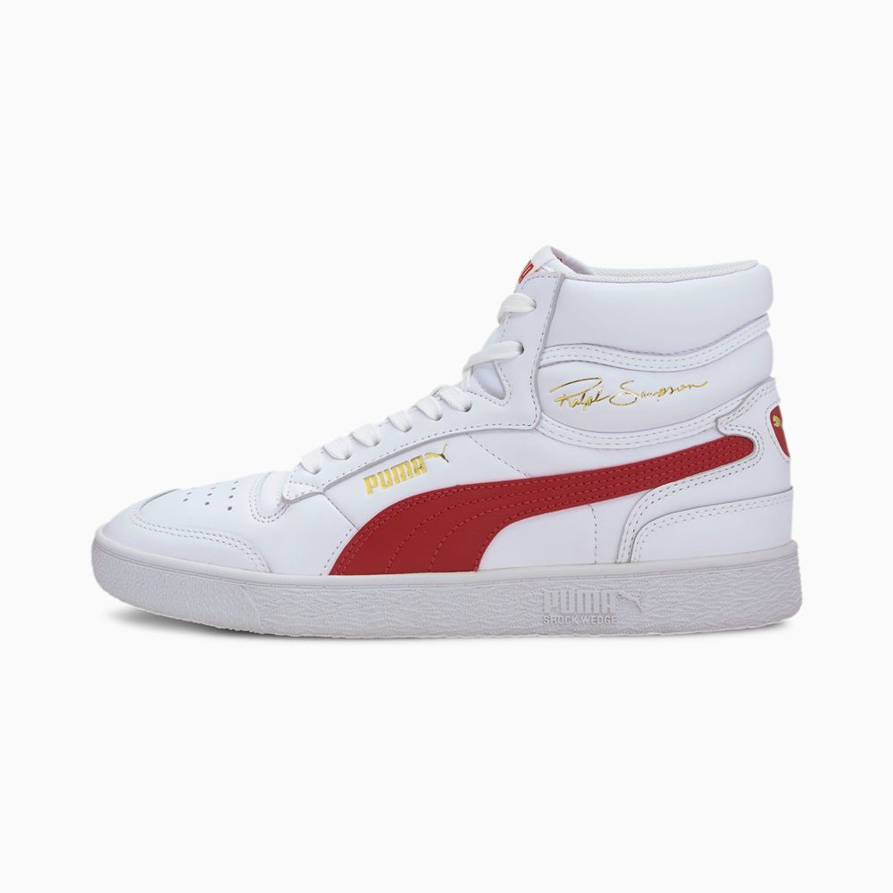 Puma Ralph Sampson Mid Cut Férfi Kosárlabda Cipő - Fehér/Piros ( Hungary - AFVKR9380 )